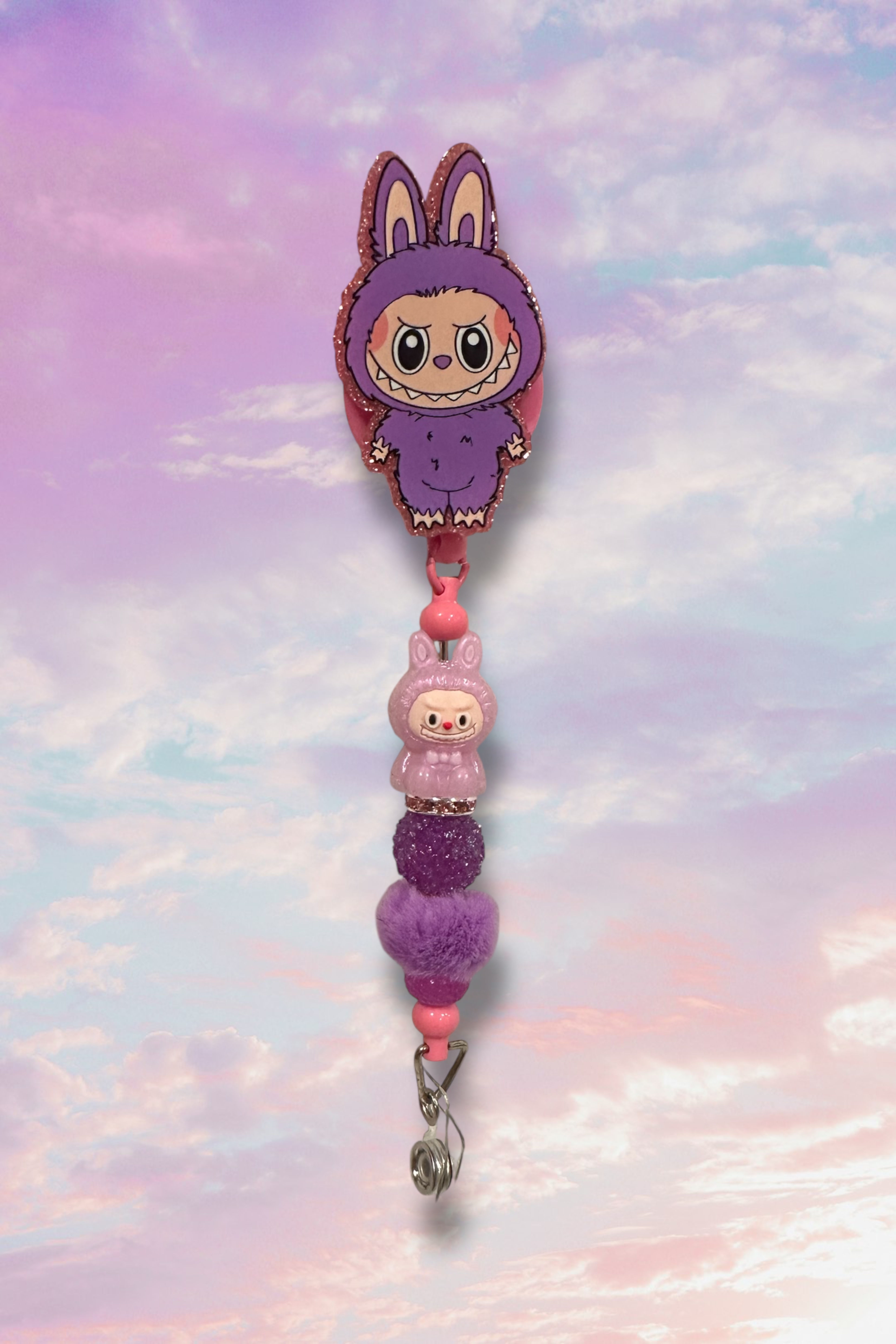 Purple Labubu Beaded Badge Reel