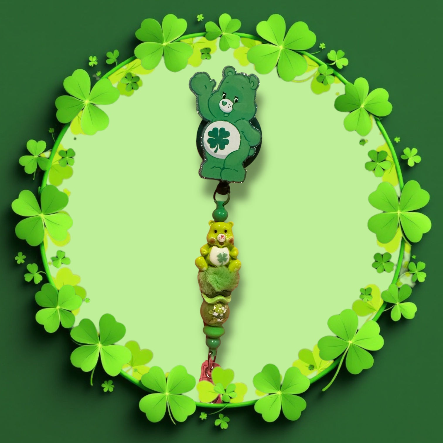 Lucky CareBear Beaded Badge Reel