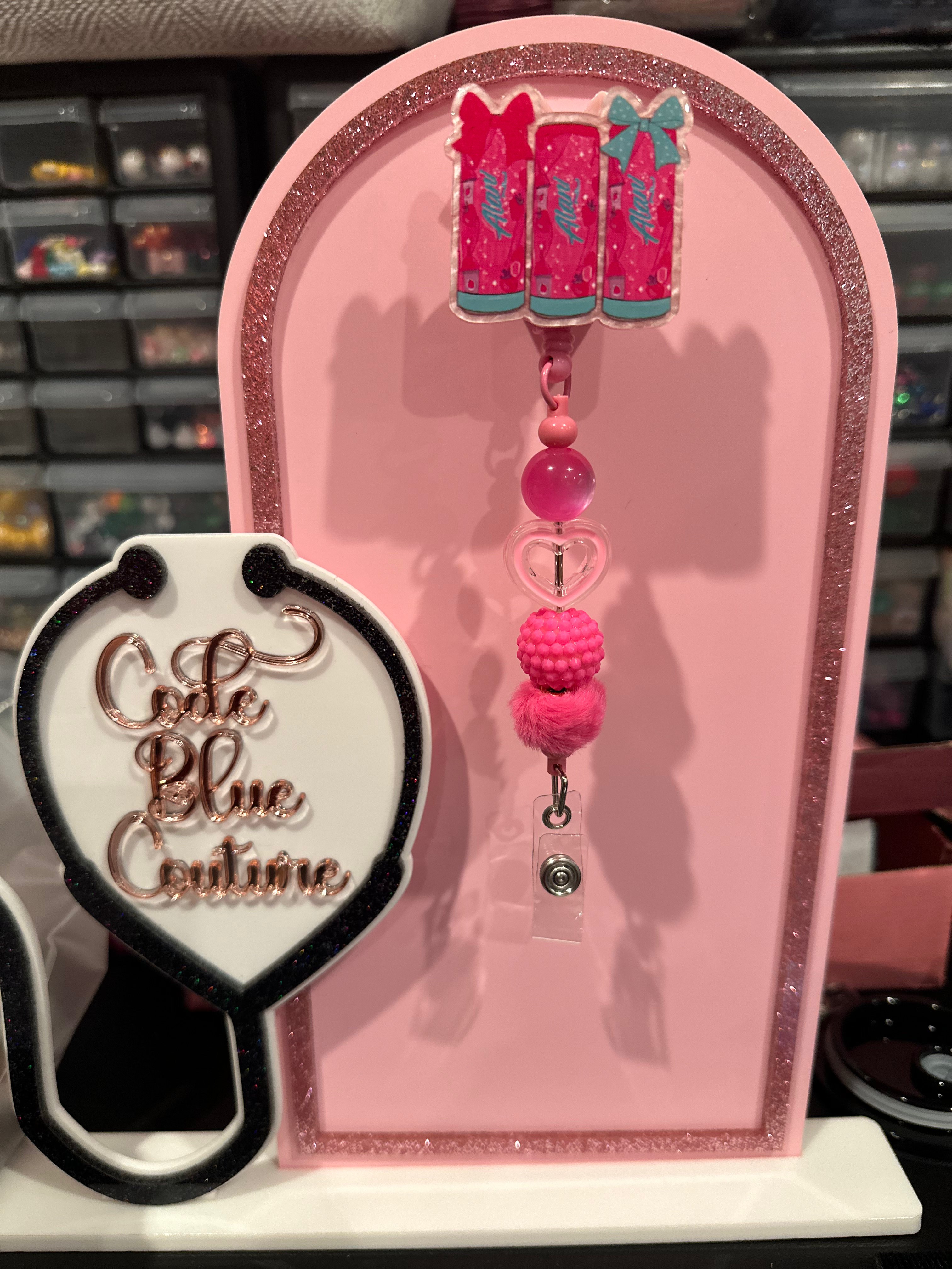 Beaded Badge Reel - Pink Alani