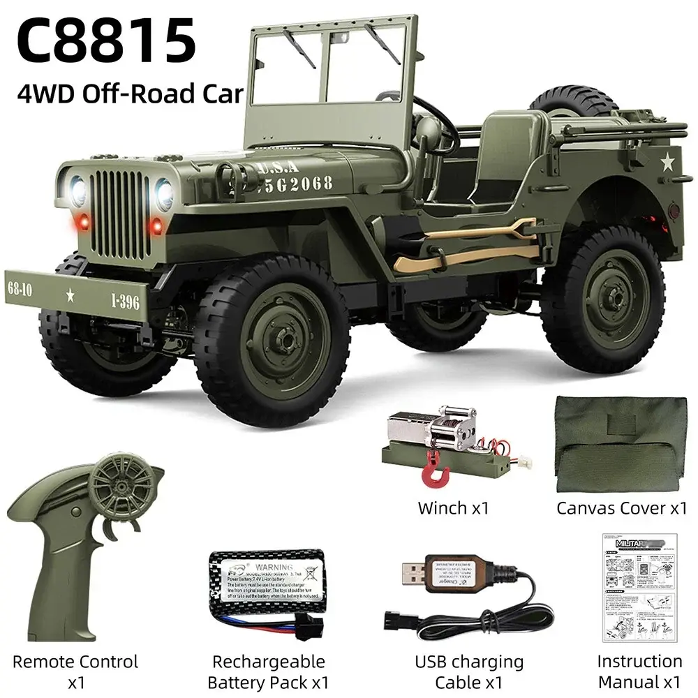 JJRC C8815 RTR 1/10 4WD RC Willys Military Truck – Rock Crawler with Metal Frame
