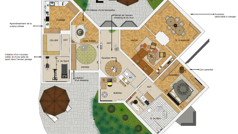 Aménagement d'une villa à Lexy en France (rez de chaussée)