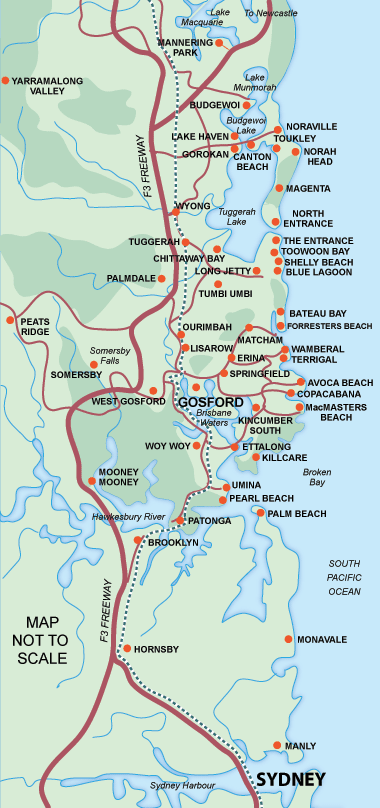 Map showing the size and locations of Central Coast, NSW