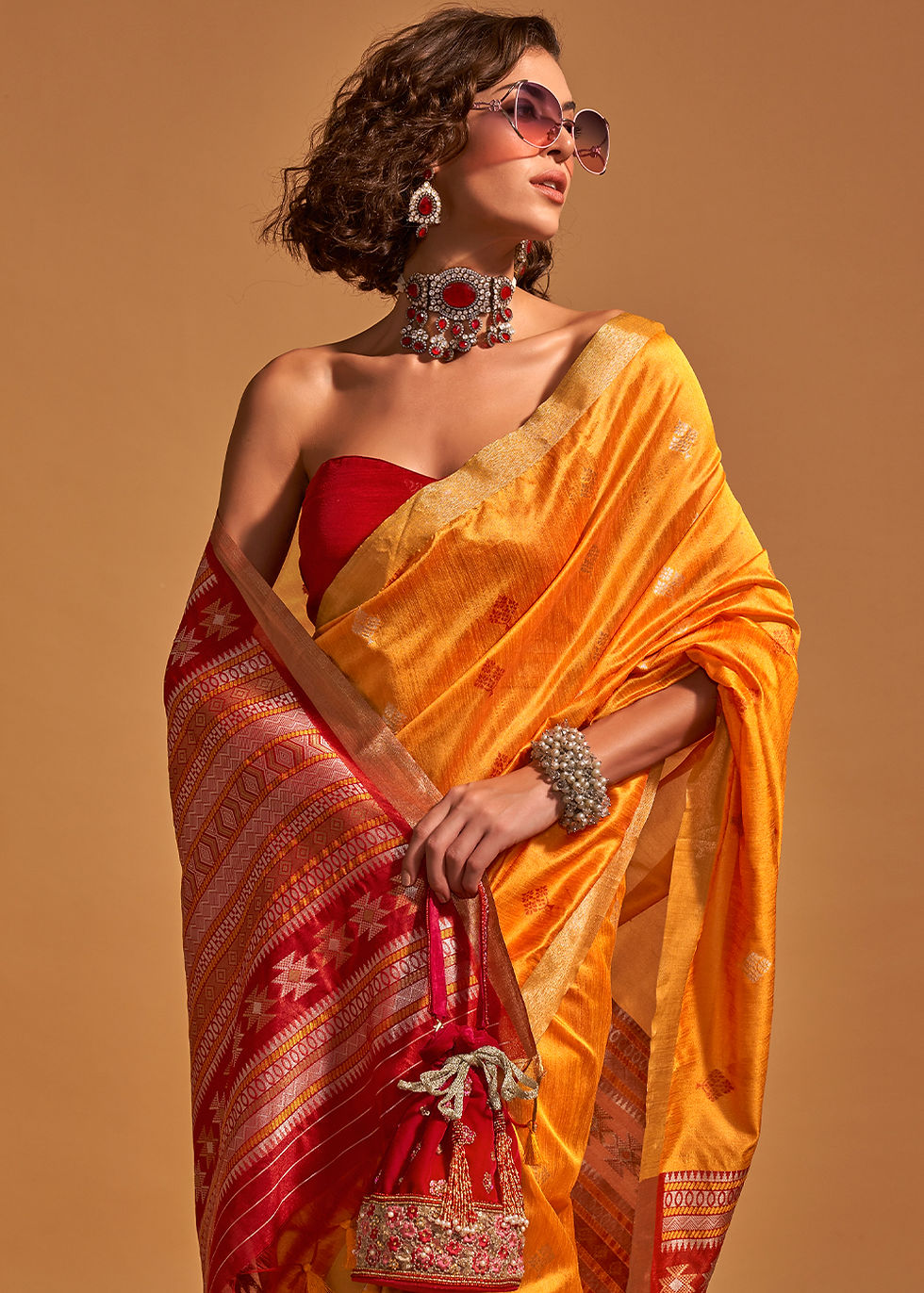 Marigold Orange Traditional Handloom Weaving Silk Saree