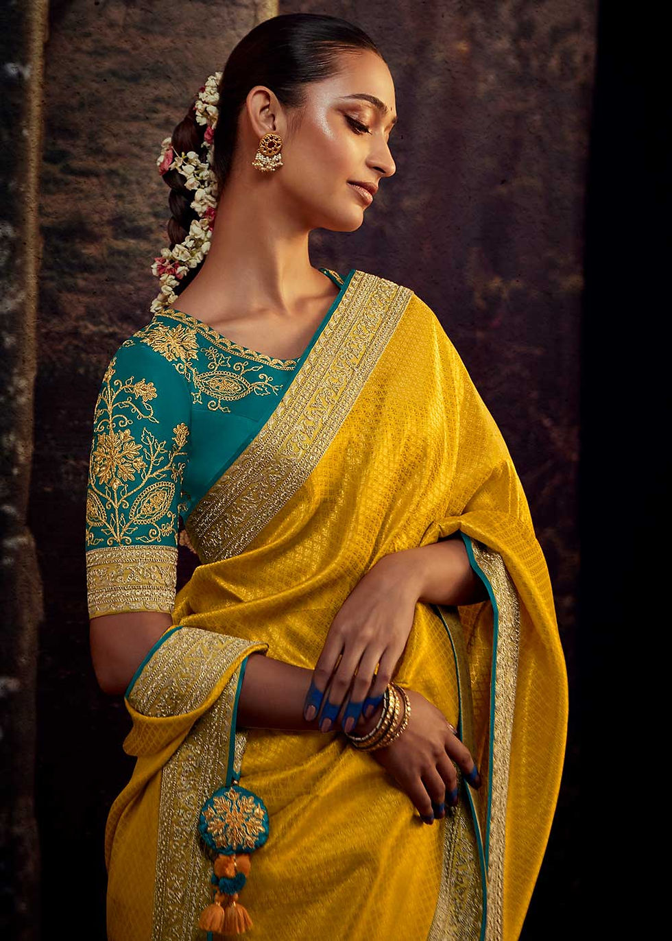 Honeybee Yellow Designer Silk Saree For Wedding