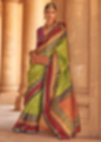 Lime Green Soft Silk Saree With Contrast Blouse