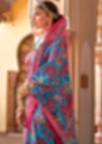 Cerulean Blue And Pink Printed Patola Silk Saree By Kolour