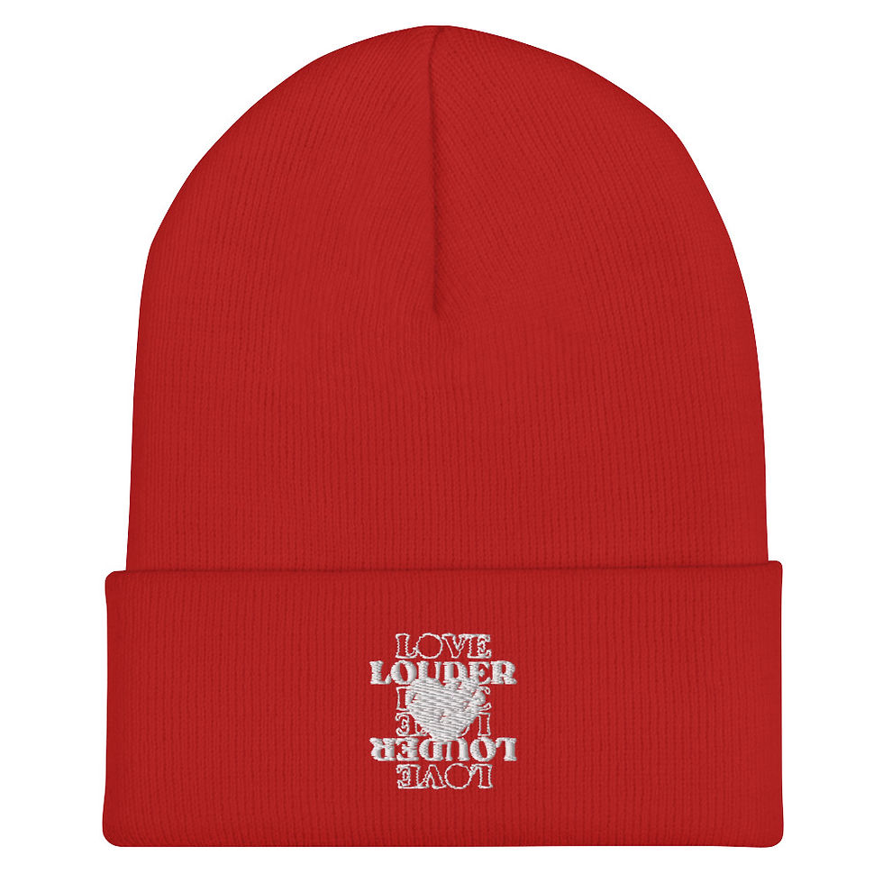 Thumbnail: Love Louder (White) Cuffed Beanie