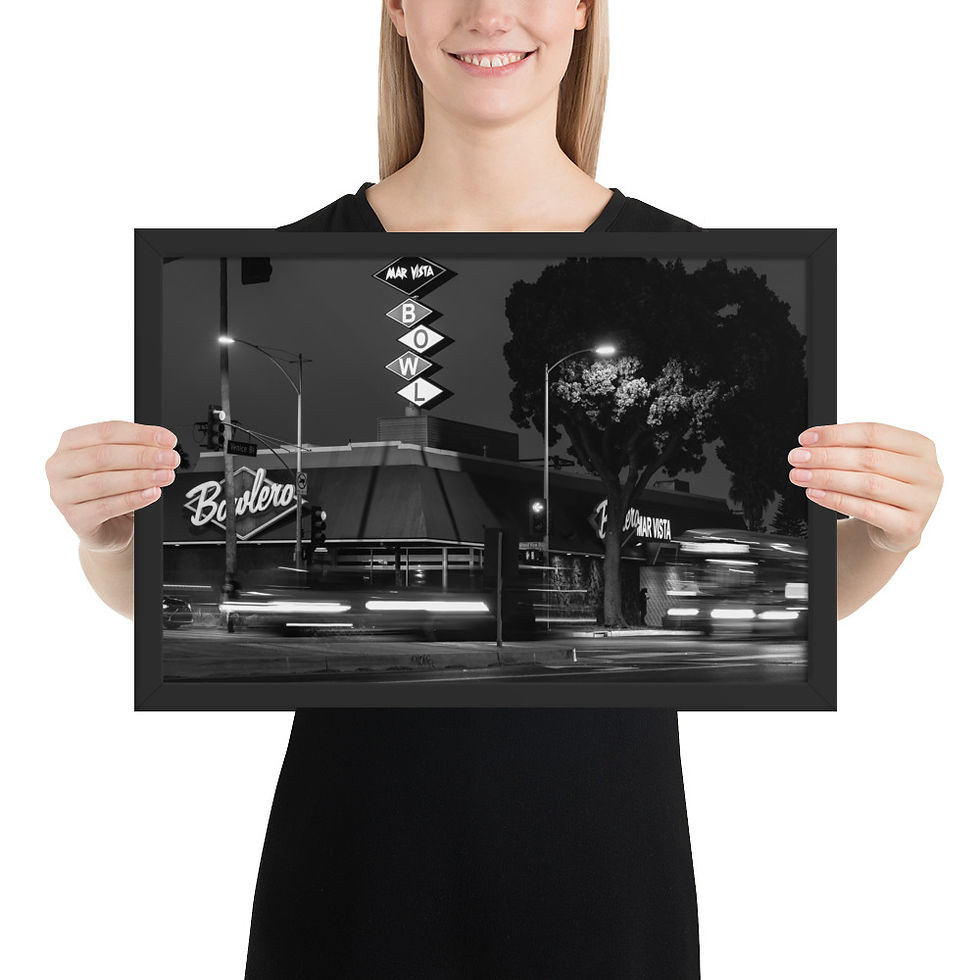 Thumbnail: Mar Vista Bowl at Night in Black and White - Framed poster