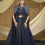Thumbnail: Navy Blue Heavily Embellished Shoulder Cape Paired Up With An Inner And Skirt