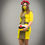 Thumbnail: Vibrant Yellow Jersey Knit Dress with Corduroy and Leather Accents