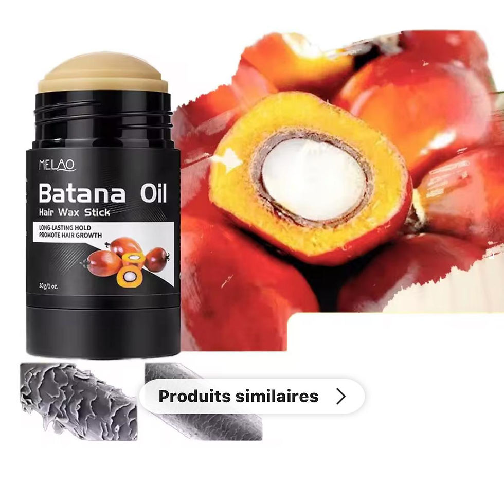 Miniature : Stick coiffant YELAO Batana Oil Hair Wax 100ml, avec fruits palmier et cheveux.