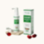 Bouteille et boîte MELAO HAIR GROWTH SPRAY, avec baies rouges.