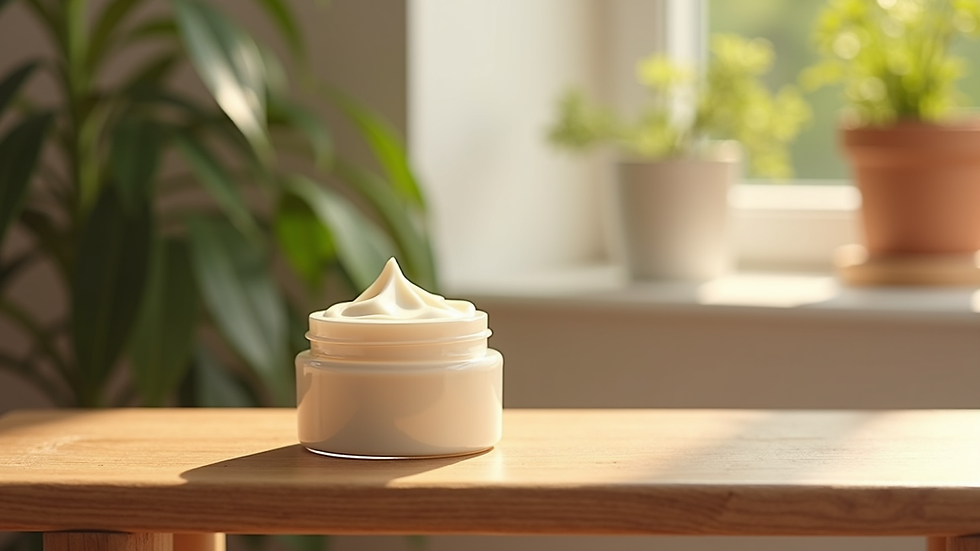 Vue rapprochée d’un flacon de produit naturel pour la peau posé sur une table en bois