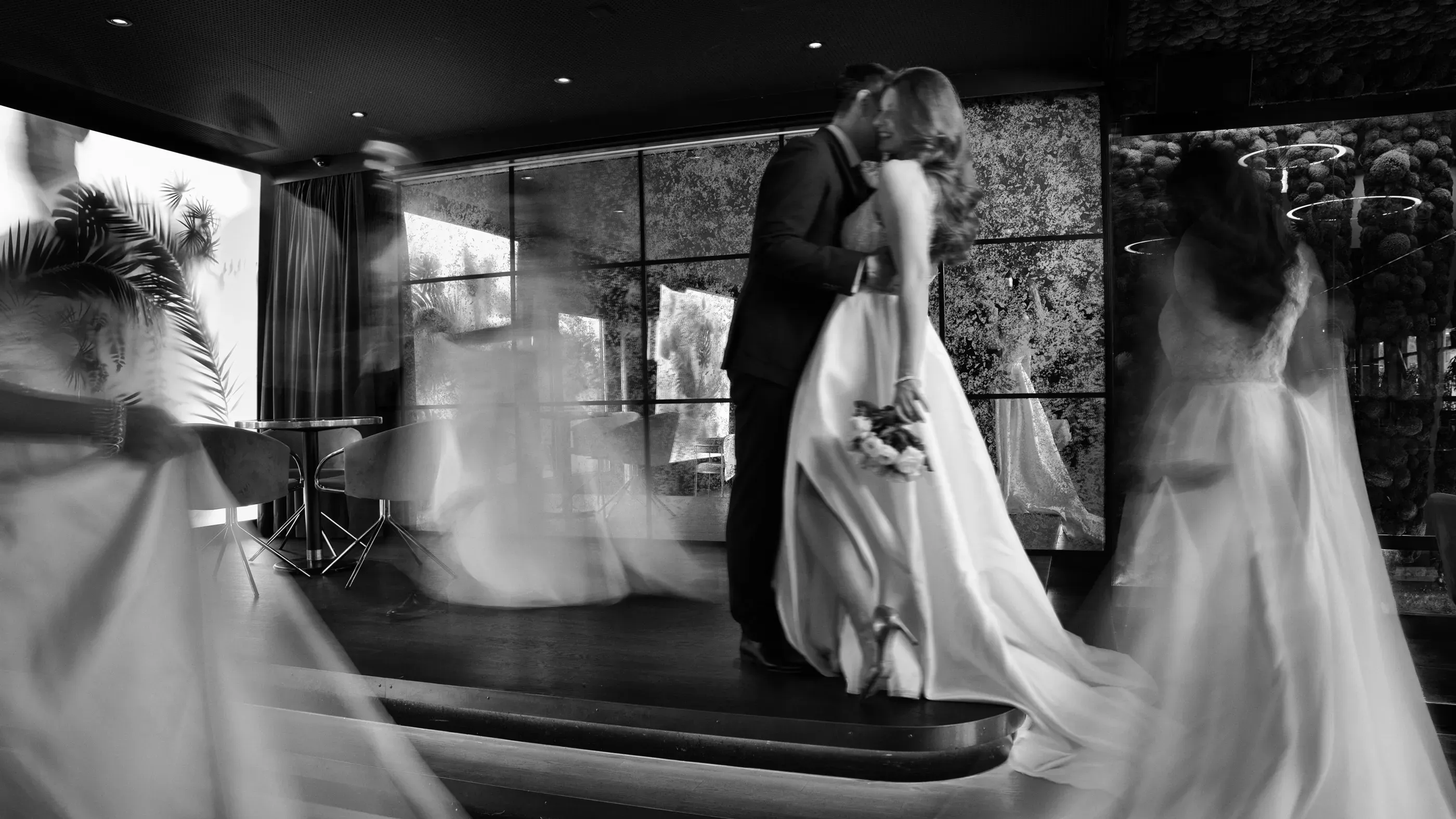Bride and groom at golden hour on the SOHO Zürich rooftop terrace, Zurich West