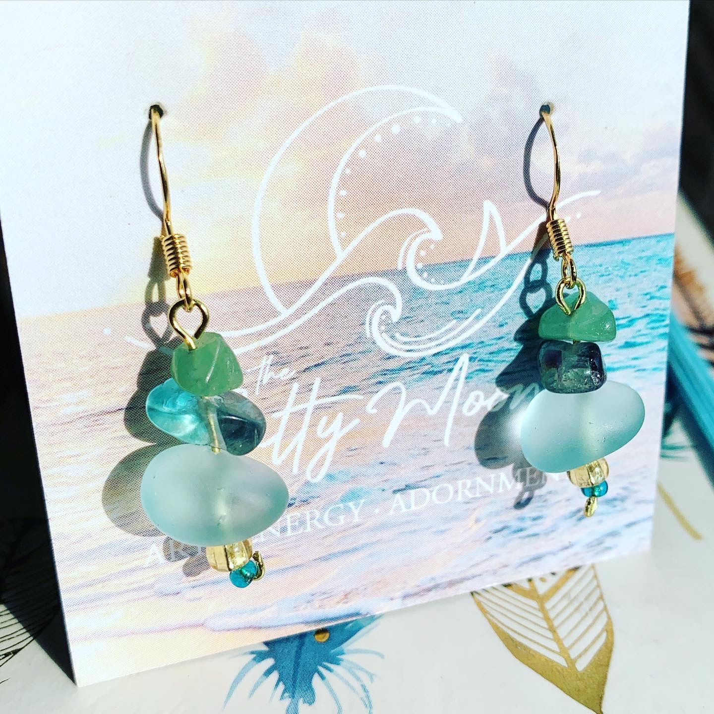 SEA GLASS & CRYSTAL EARRINGS