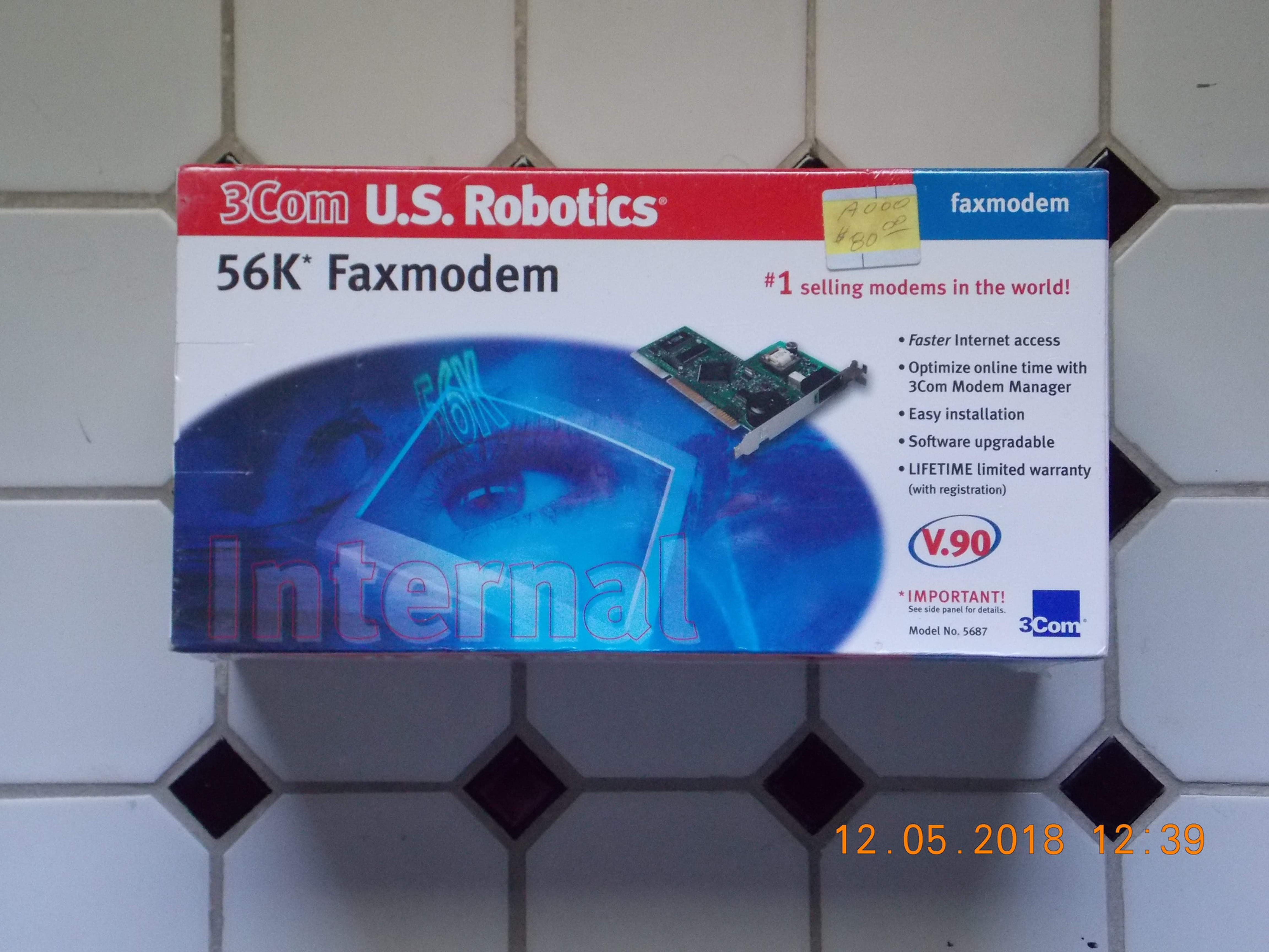 New, unused, vintage, 3Com, U.S. Robotics 56K Faxmodem V.90, Model No. 5687.