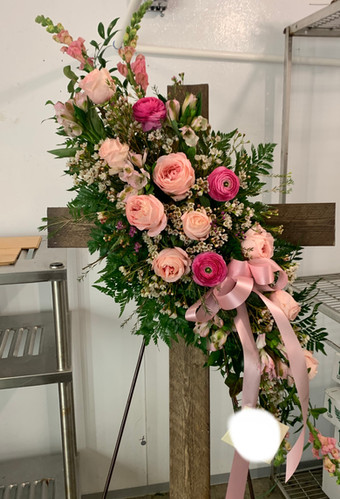 Wooden Cross Standing Spray | Heather's Blooms