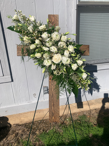 Wooden Cross Standing Spray | Heather's Blooms