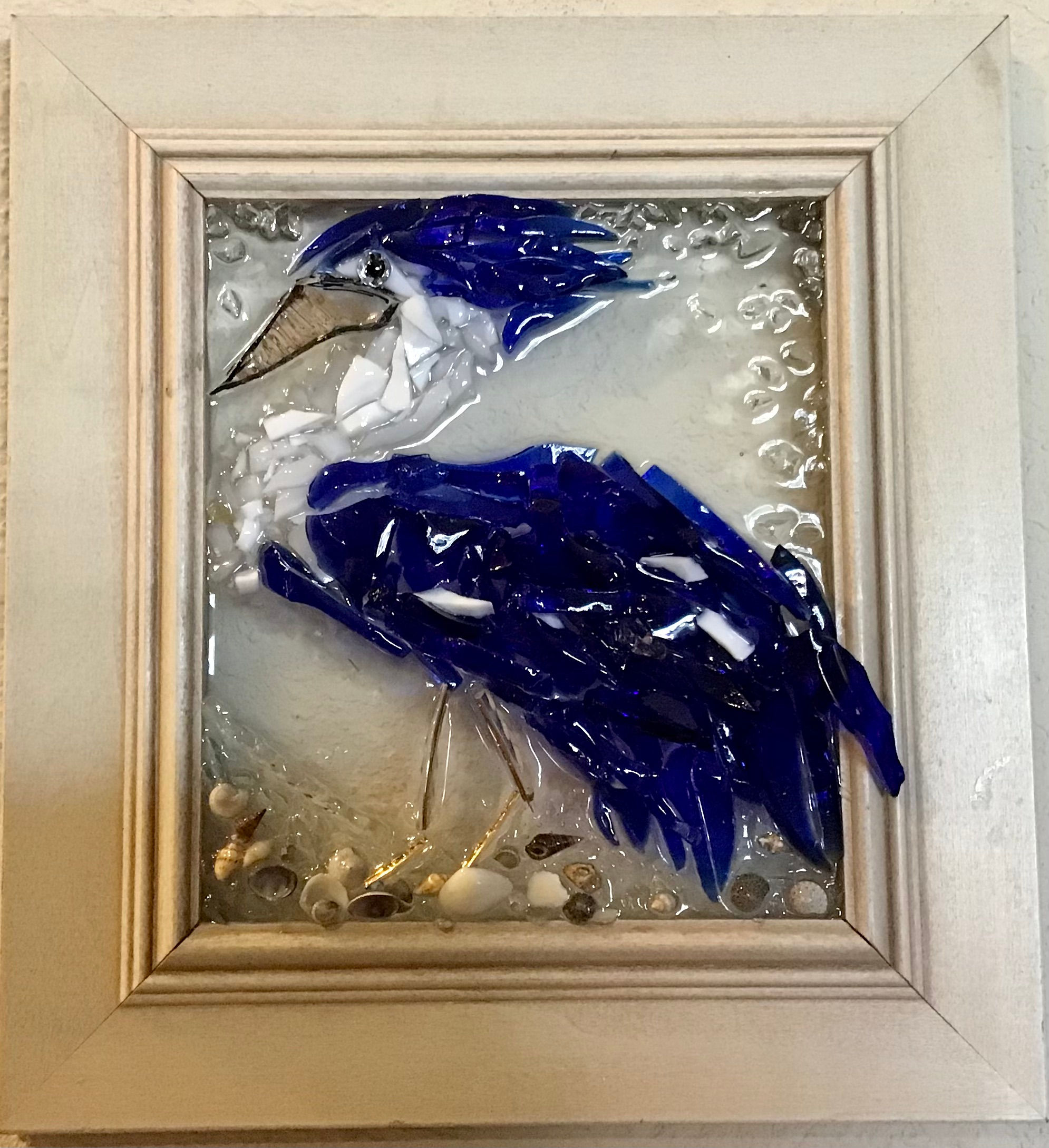 Blue Heron on Glass w/Frame