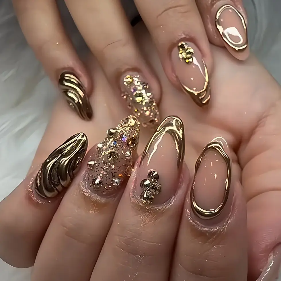 Thumbnail: 24Pcs Y2k Almond Acrylic Nails Full Cover 3D Diamond Black Nail Art Sweet Cool