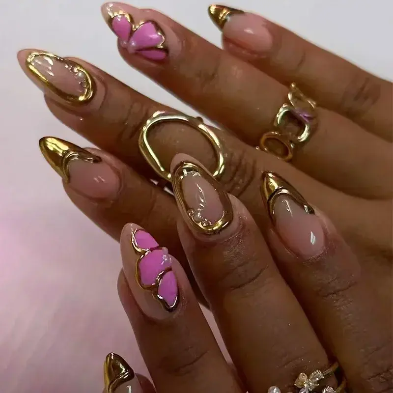 Thumbnail: 24Pcs Y2k Almond Acrylic Nails Full Cover 3D Diamond Black Nail Art Sweet Cool