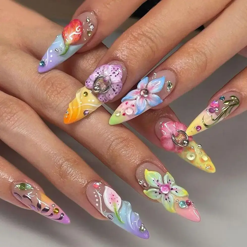 Thumbnail: 24Pcs Y2k Almond Acrylic Nails Full Cover 3D Diamond Black Nail Art Sweet Cool