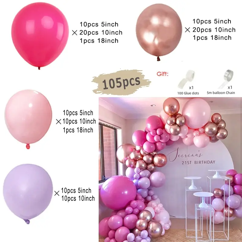 Thumbnail: Macaron Pink Balloon Garland Arch Kit Kids Happy Birthday Metal Rose Gold