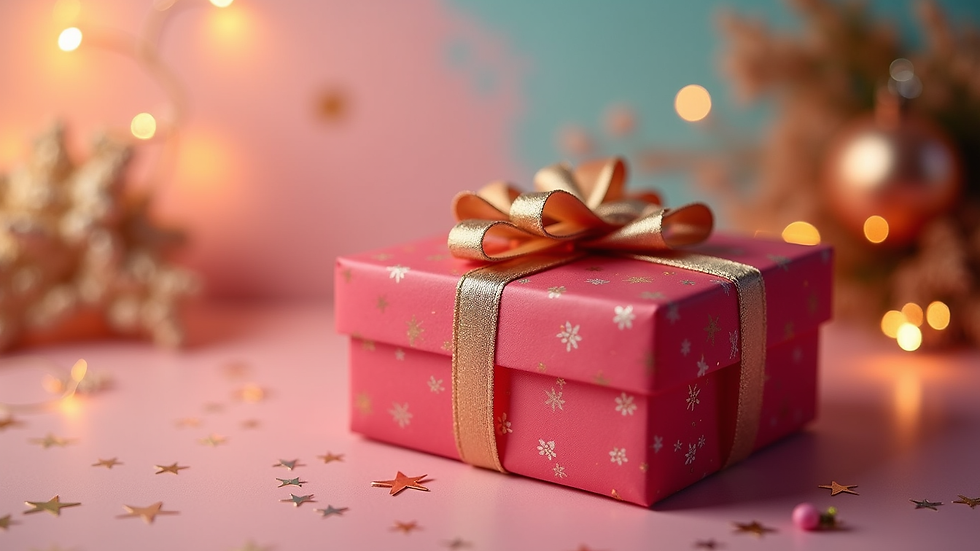 Close-up view of a colorful gift box with a ribbon