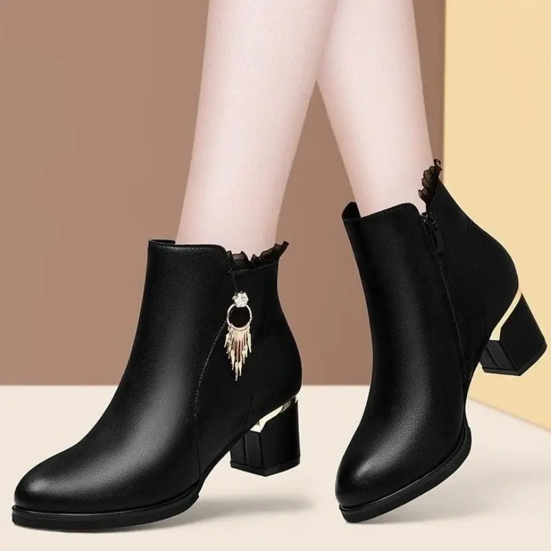 Autumn Winter Black Booties Elegant With Medium Heels Women's Ankle Boots