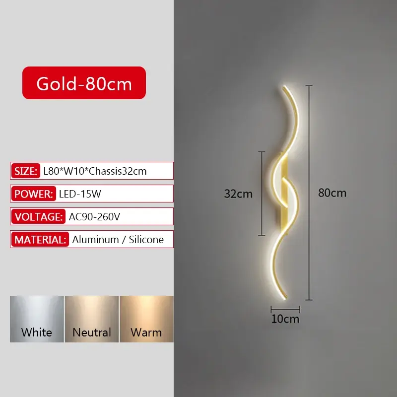 Thumbnail: Long Strip LED Wall Lamp Modern Remote Control Dimming Living Roomdecor Wall