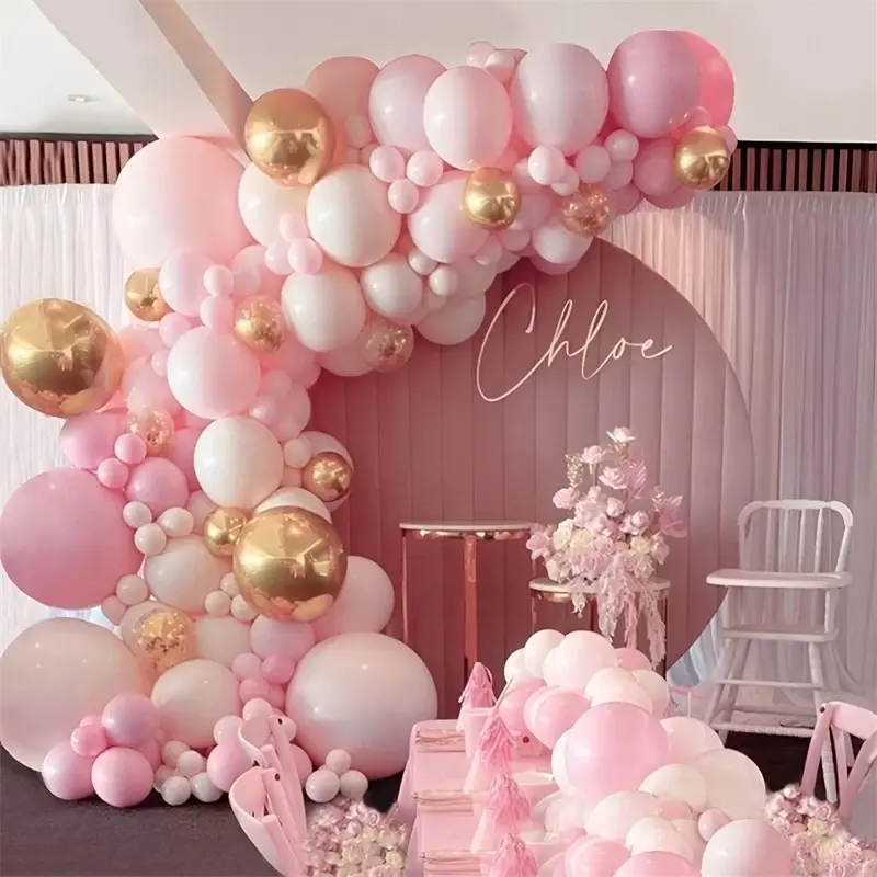 Thumbnail: Macaron Pink Balloon Garland Arch Kit Kids Happy Birthday Metal Rose Gold