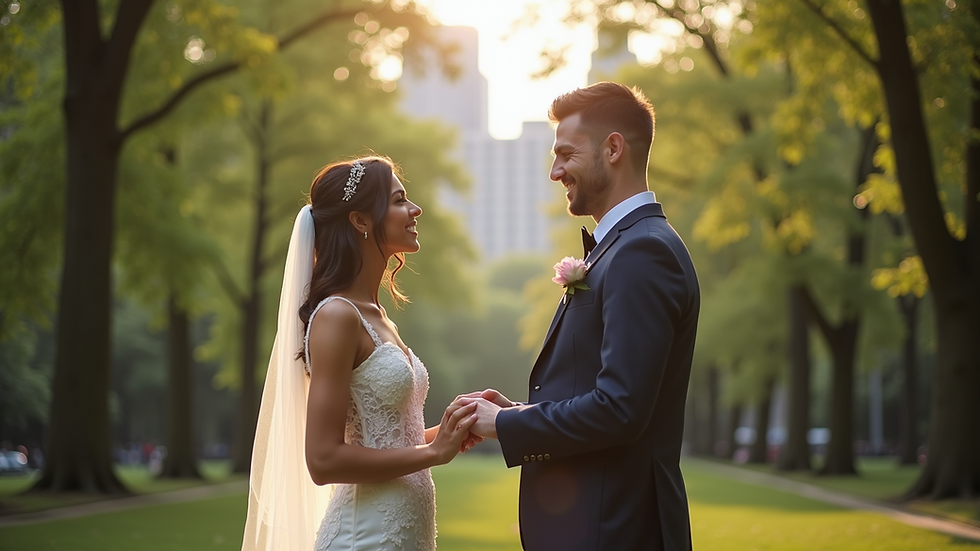 Eye-level view of a couple exchanging vows in a beautiful NYC park