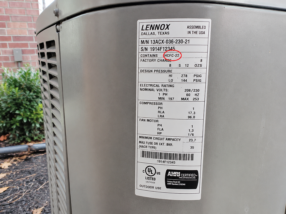 R-22 refrigerant present in an AC unit found in Colorado Springs inspection