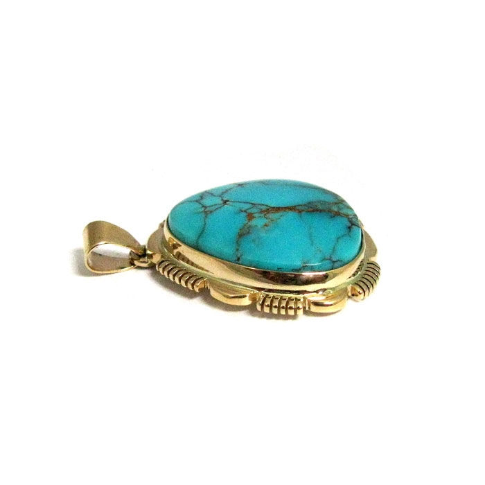 Thumbnail: 14k Gold Bisbee Turquoise Pendant #RTG111