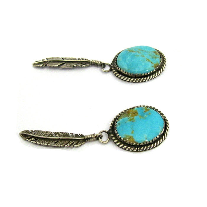 Thumbnail: Kingman Turquoise Feather Drop Earrings #KMT111