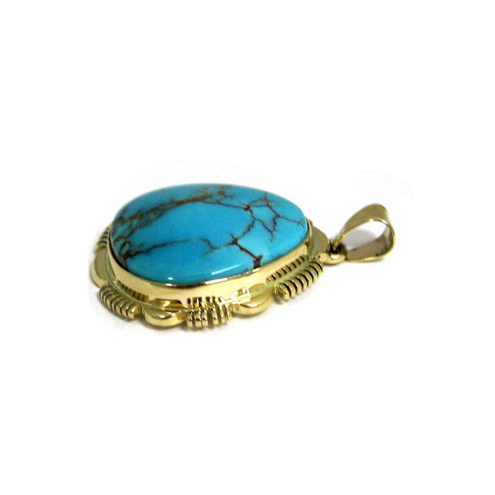 Thumbnail: 14k Gold Bisbee Turquoise Pendant #RTG111