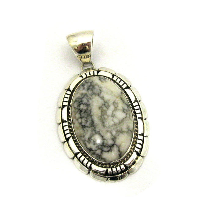 Oval White Buffalo Turquoise Statement Pendant #LK02