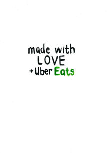 A3 portrait hand-painted green, black and white typography dining room or kitchen print. Made with Love and Uber Eats. Bold, bright, colourful and fun, minimalistic. PDF, postcard, greeting card, room and home decor.