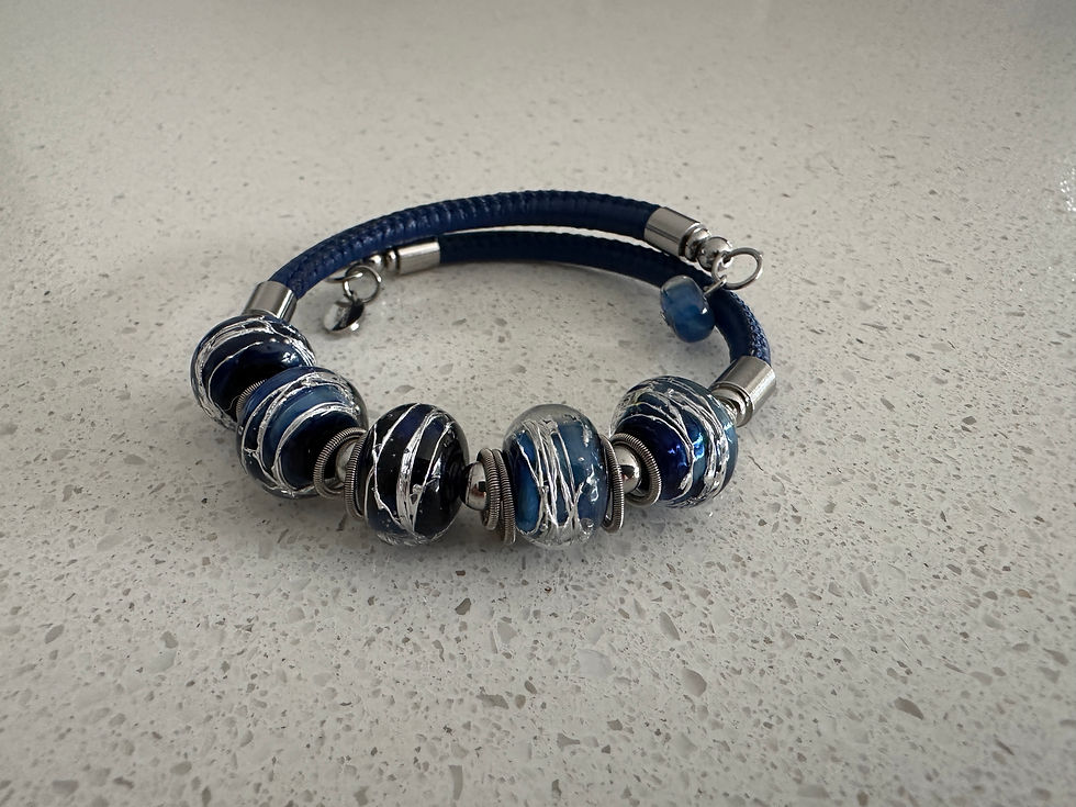 Joyce Young Glass Bead Leather Bracelets Blue