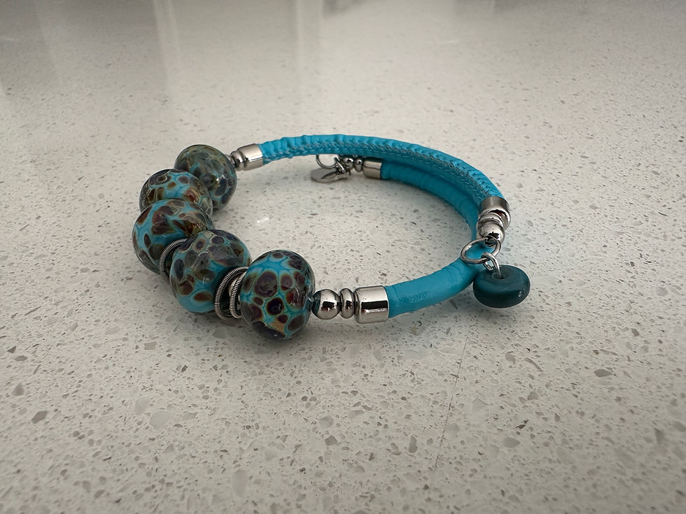 Thumbnail: Speckled Turquoise Glass Bead Bracelet Eco Leather