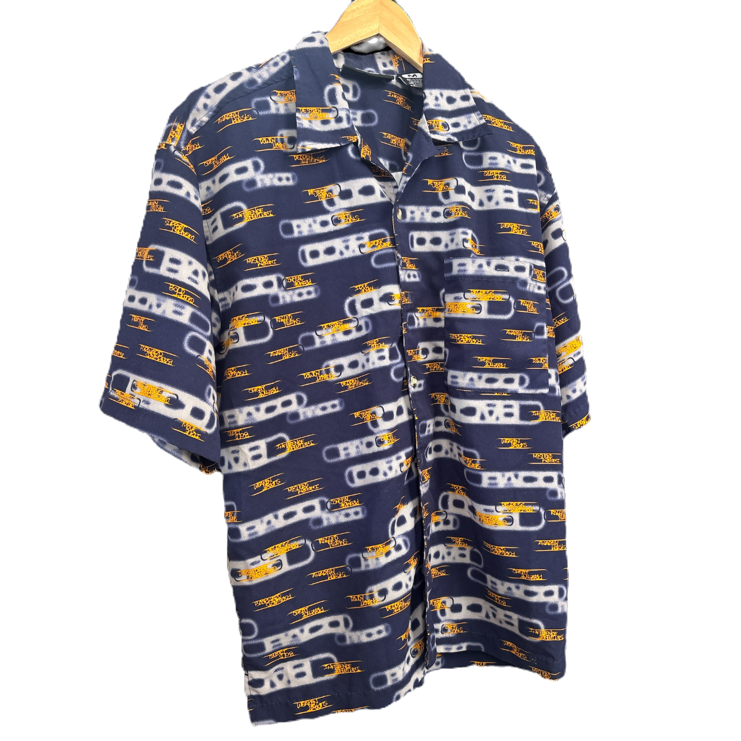 PACO Vintage Abstract Print Short Sleeve Button-Up Shirt | Navy Blue Size Medium