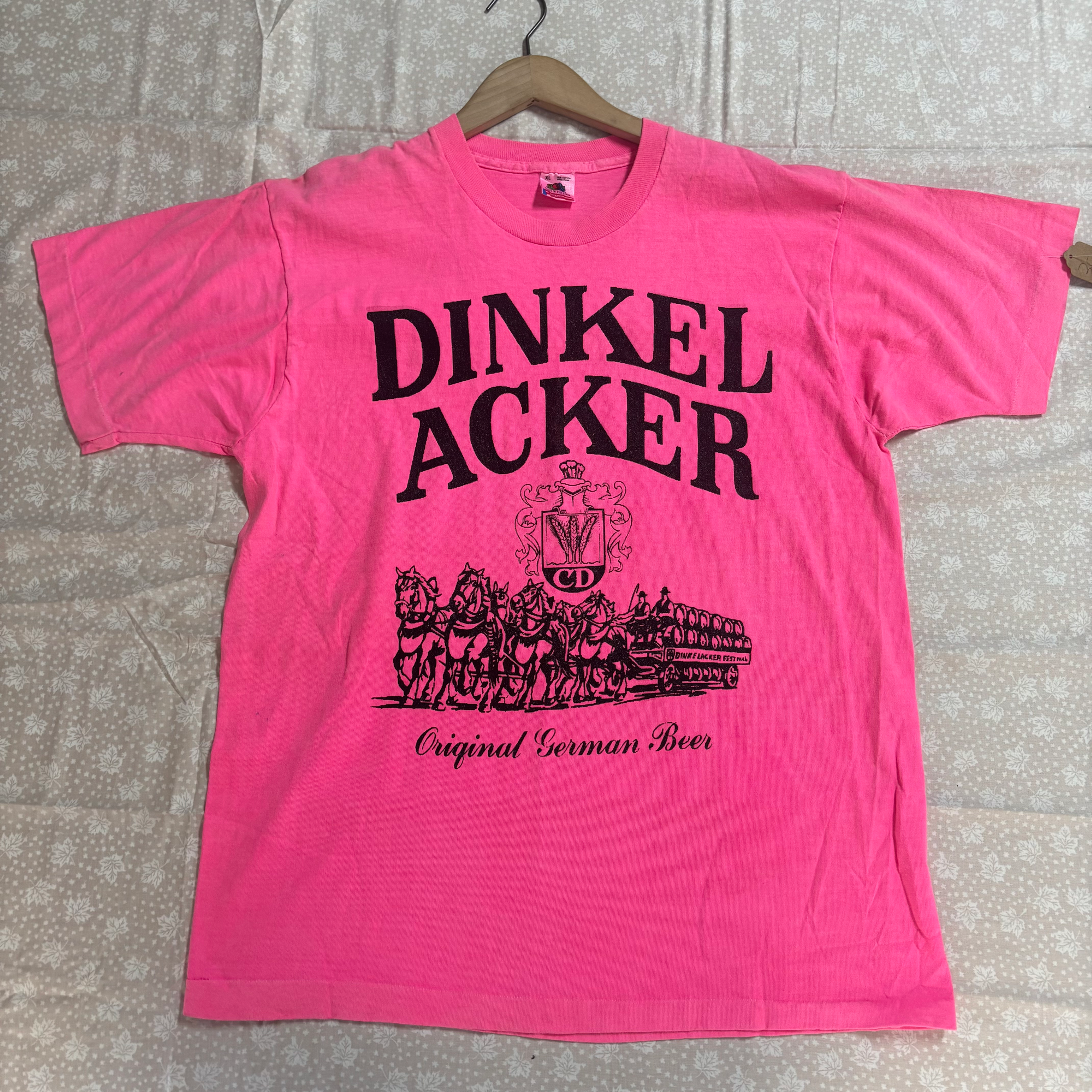 Dinkel Acker German Beer Tee Hot Pink Size XL
