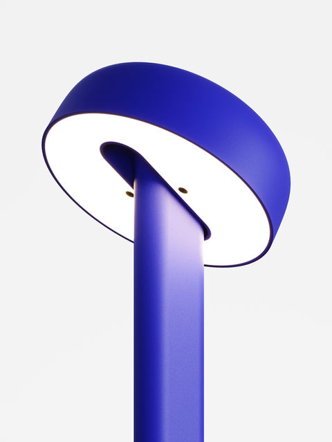 3D render of modern blue lamp with minimalist design and soft lighting