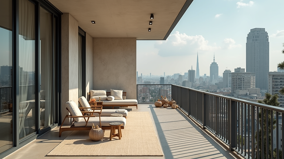 Eye-level view of a modern rental property with a balcony