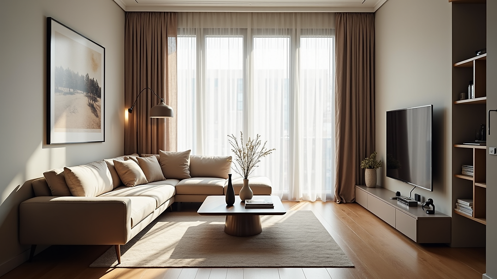 High angle view of a modern apartment living room in Madrid