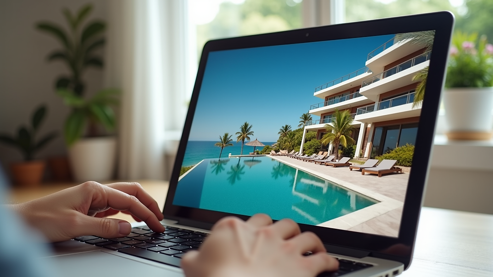 Close-up view of a laptop screen showing a vacation rental booking website