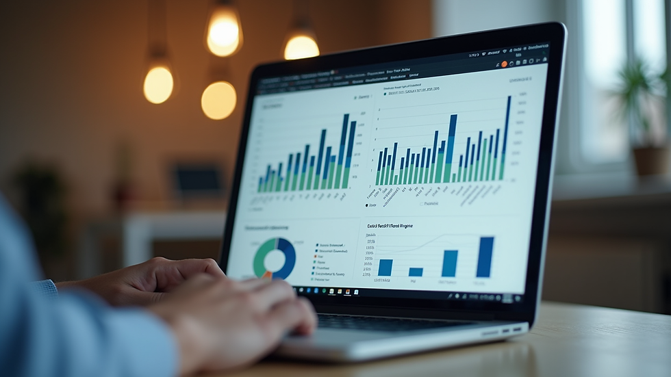 Eye-level view of a laptop screen showing rental market data charts