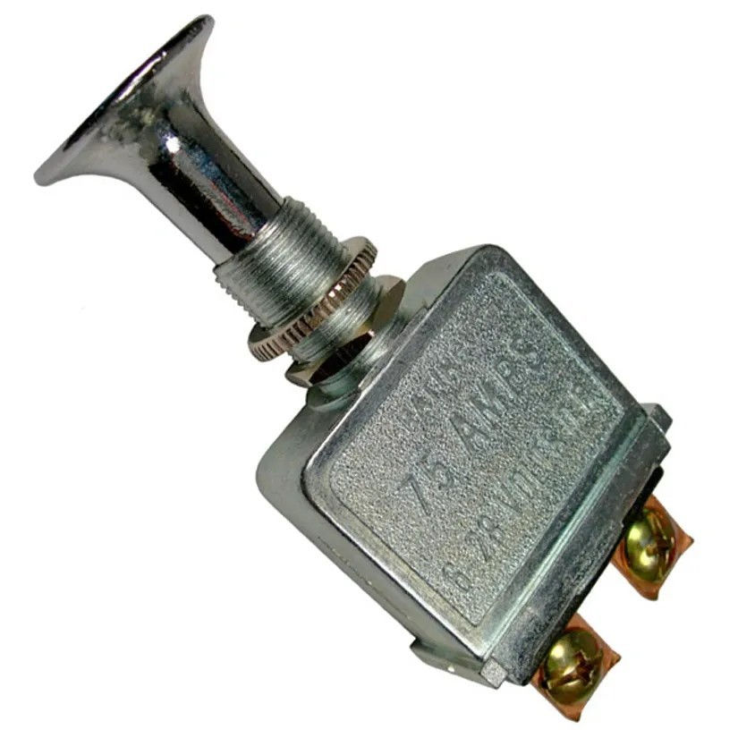PICO Push/Pull On-Off Switch SPST 1/2" Hole Chrome Knob 2 Screws 6-28V 75A 1/pk