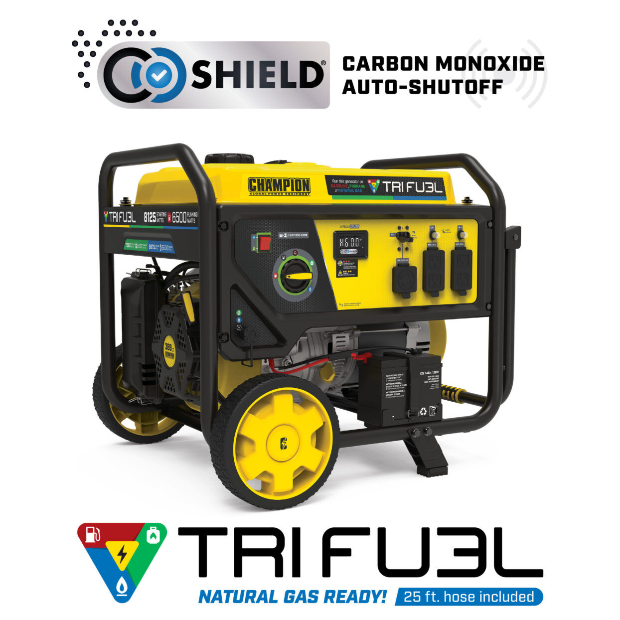 6500W Electric Start Tri Fuel Generator with CO Shield