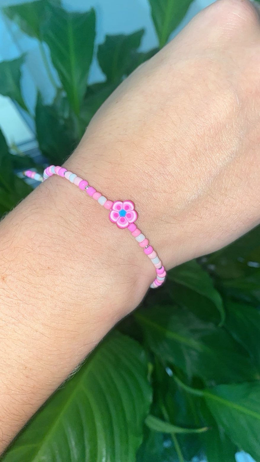 Pink Hibiscus Beaded Bracelet